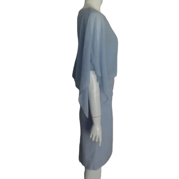 HALSTON HERITAGE Dress, 2, Light Blue, Sleeveless w/Scarf overlay, Ruched - Picture 8 of 14
